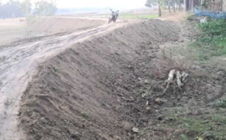 জগন্নাথপুরে ফসল রক্ষা বাঁধে সাইনবোর্ড নেই, বালু মাটি দিয়ে চলছে নিম্নমানের কাজ