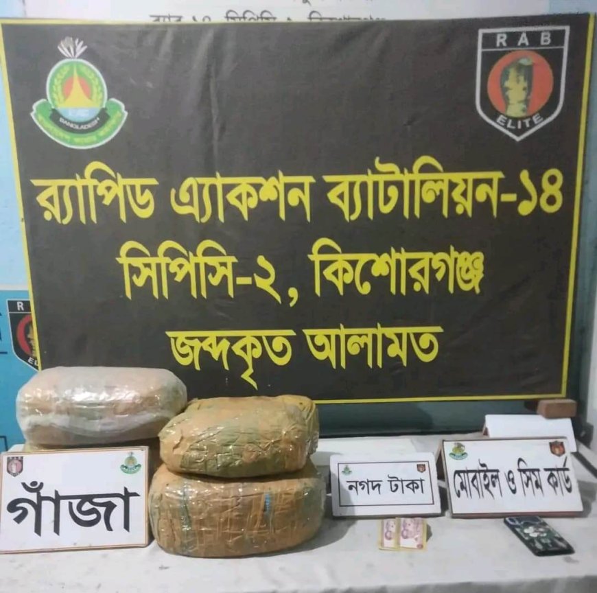 কিশোরগঞ্জে ১০ কেজি ৪০০ গ্রাম গাঁজাসহ নারী মাদক ব্যবসায়ী গ্রেফতার